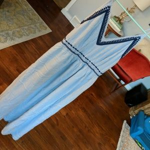 Blue Stripe Embroidered Maxi Dress Medium